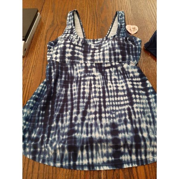 New Medium Bobbie Brooks 2pc Blue White Tankini Bikini Swimsuit Bathing Suit NWT - Picture 2 of 7